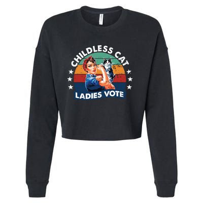 Childless Cat Ladies Vote Rosie The Riveter Vintage Funny Cropped Pullover Crew