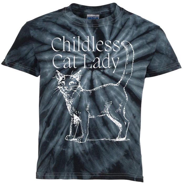 Childless Cat Lady Kamala 2024 Gift Kids Tie-Dye T-Shirt