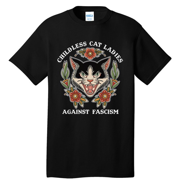 Childless Cat Ladies Against Fascism Funny Cat Feminist Tall T-Shirt