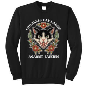 Childless Cat Ladies Against Fascism Funny Cat Feminist Tall Sweatshirt