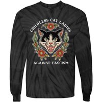 Childless Cat Ladies Against Fascism Funny Cat Feminist Tie-Dye Long Sleeve Shirt