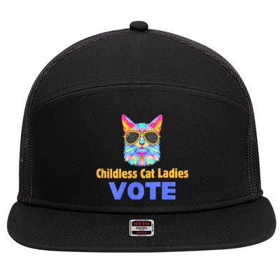 Childless Cat Ladies Vote Blue 7 Panel Mesh Trucker Snapback Hat