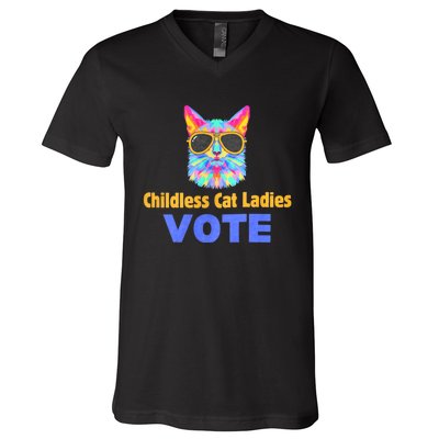 Childless Cat Ladies Vote Blue V-Neck T-Shirt