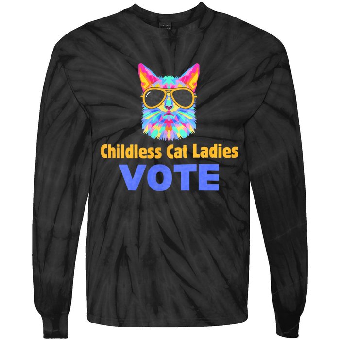 Childless Cat Ladies Vote Blue Tie-Dye Long Sleeve Shirt