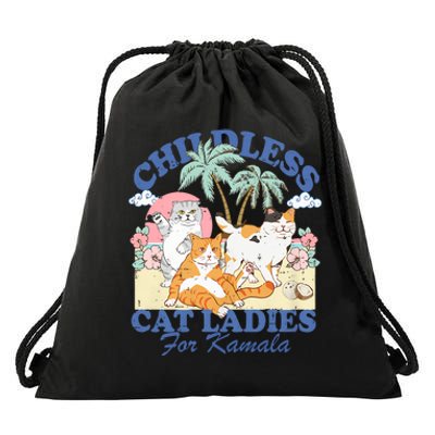 Childless Cat Lady For Kamala Harris 2024 Election Funny Cat Drawstring Bag