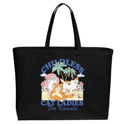 Childless Cat Lady For Kamala Harris 2024 Election Funny Cat Cotton Canvas Jumbo Tote