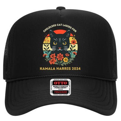 Childless Cat Ladies For Kamala Harris 2024 Election High Crown Mesh Back Trucker Hat