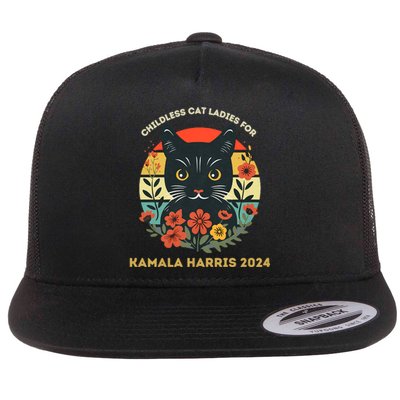 Childless Cat Ladies For Kamala Harris 2024 Election Flat Bill Trucker Hat