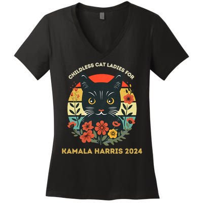 Childless Cat Ladies For Kamala Harris 2024 Election Women's V-Neck T-Shirt