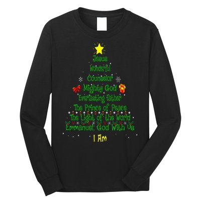 Christian Christmas Lover Bible Names of Jesus Tree Xmas Long Sleeve Shirt