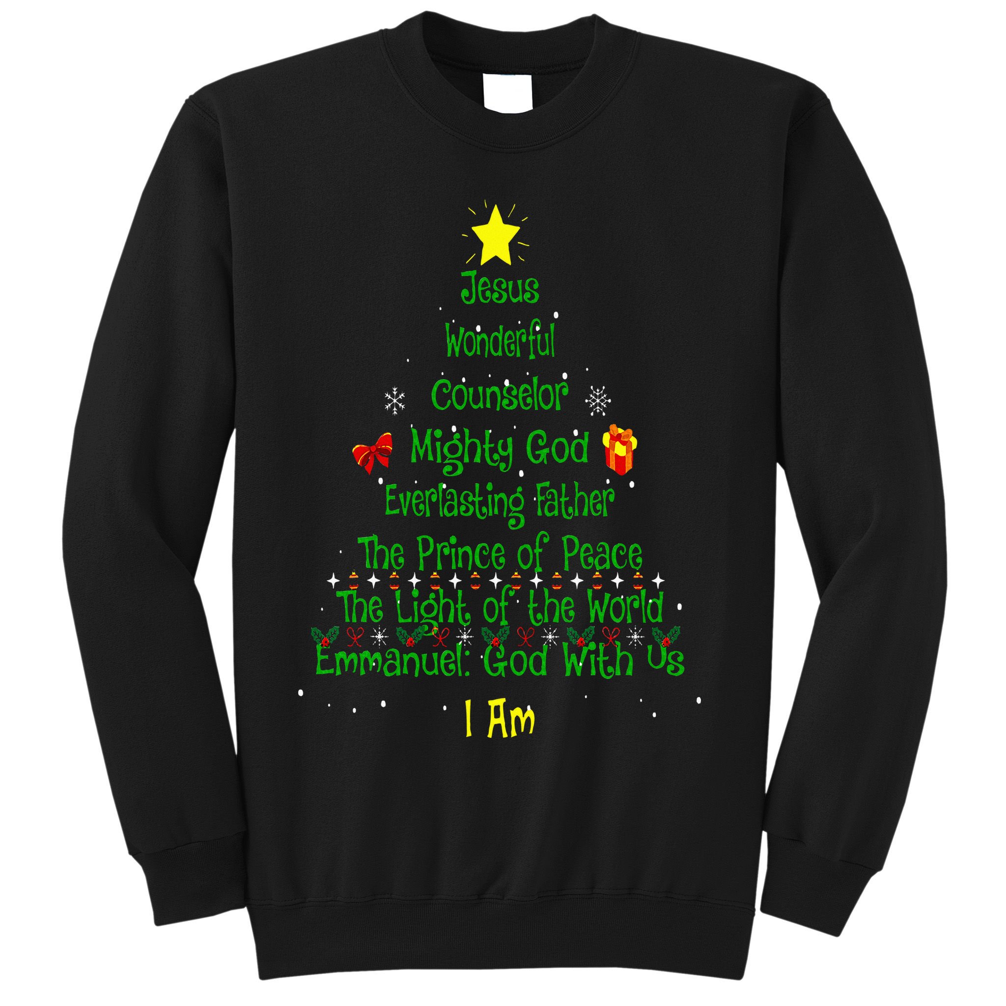 Christian Christmas Lover Bible Names of Jesus Tree Xmas Sweatshirt