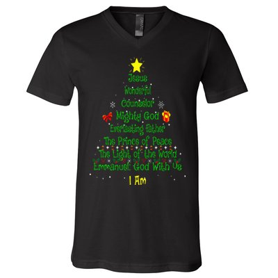 Christian Christmas Lover Bible Names of Jesus Tree Xmas V-Neck T-Shirt