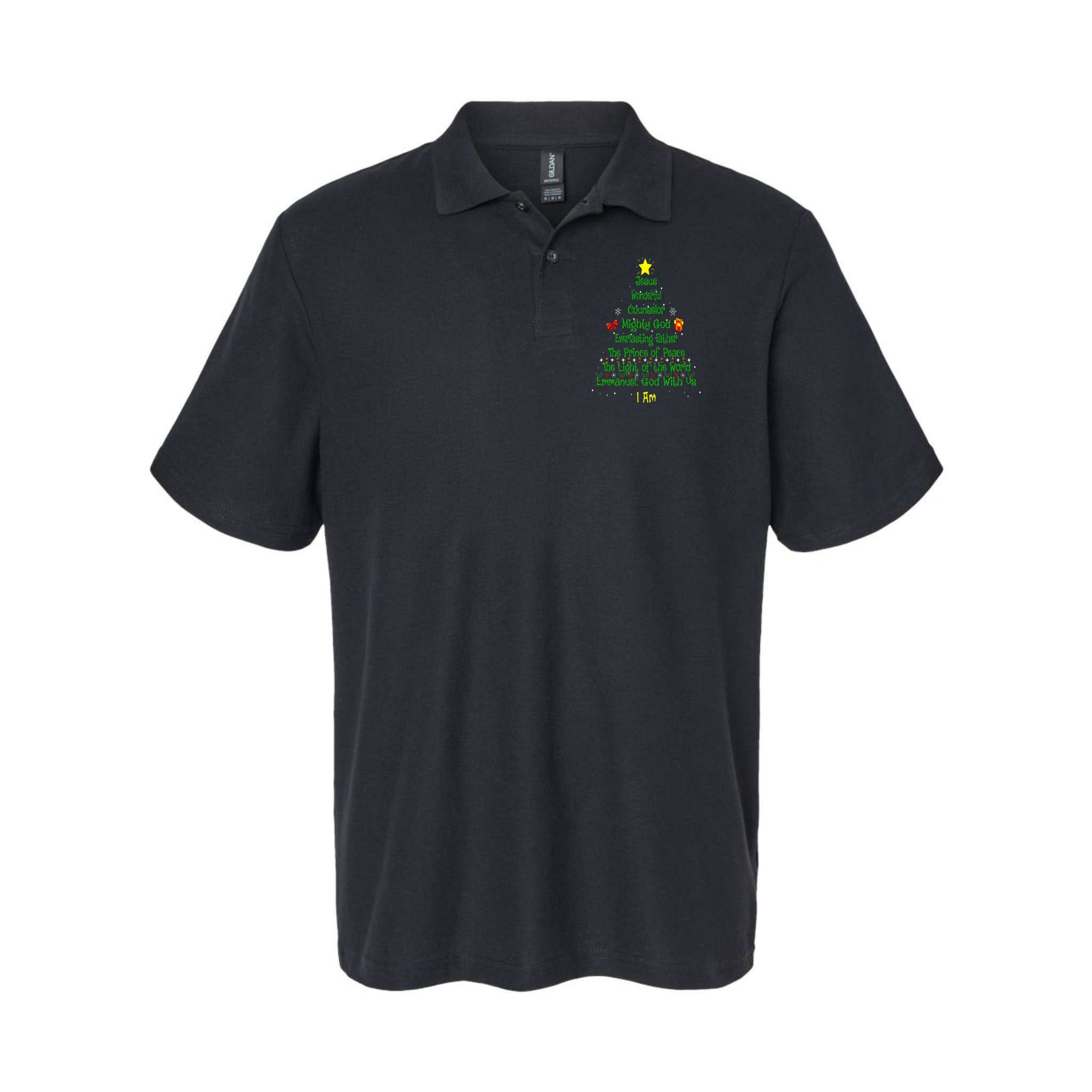 Christian Christmas Lover Bible Names of Jesus Tree Xmas Polo