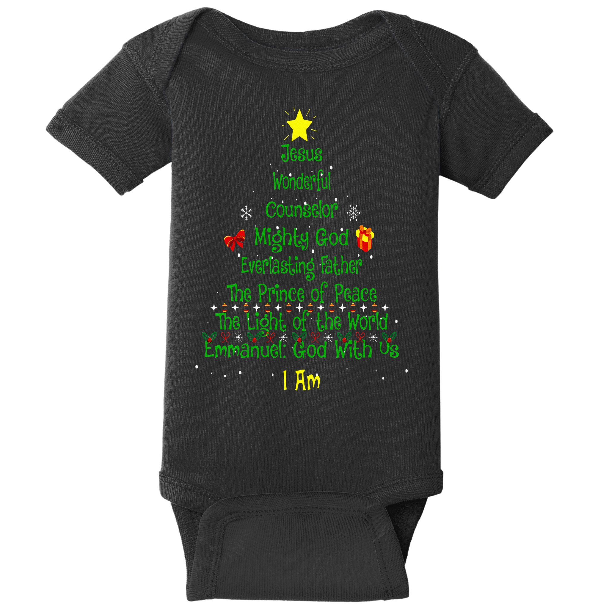 Christian Christmas Lover Bible Names of Jesus Tree Xmas Baby Bodysuit