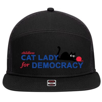 Childless Cat Lady For Democracy Voting Election 2024 Usa 7 Panel Mesh Trucker Snapback Hat