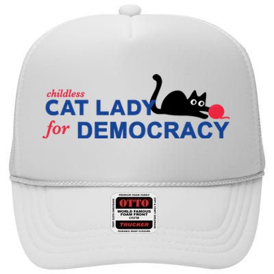 Childless Cat Lady For Democracy Voting Election 2024 Usa High Crown Mesh Back Trucker Hat