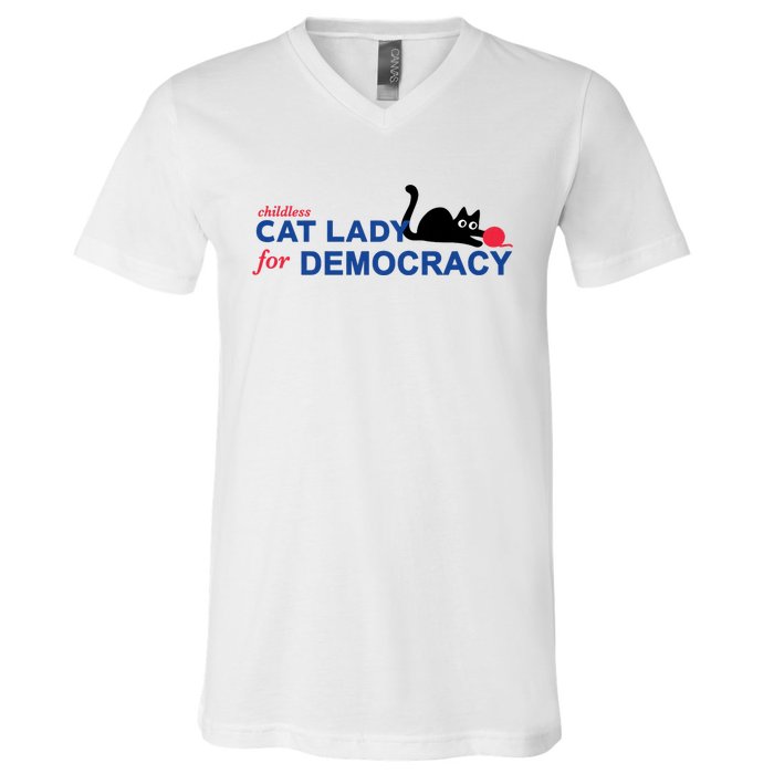 Childless Cat Lady For Democracy Voting Election 2024 Usa V-Neck T-Shirt