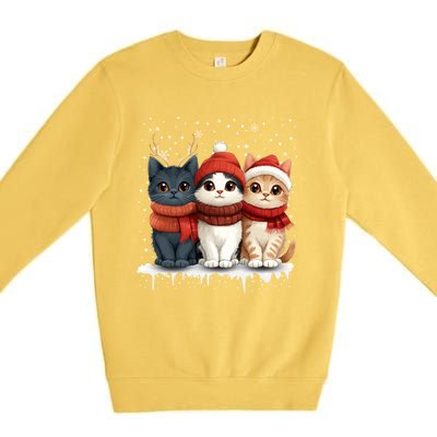 Cat Christmas Light Reindeer Santa Xmas Cat Lover Gift Premium Crewneck Sweatshirt