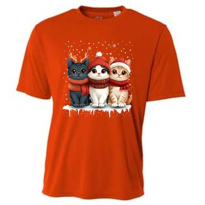 Cat Christmas Light Reindeer Santa Xmas Cat Lover Gift Cooling Performance Crew T-Shirt