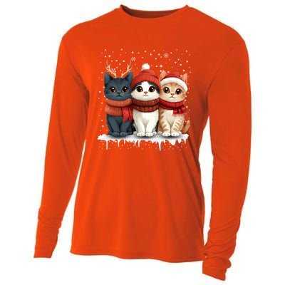 Cat Christmas Light Reindeer Santa Xmas Cat Lover Gift Cooling Performance Long Sleeve Crew