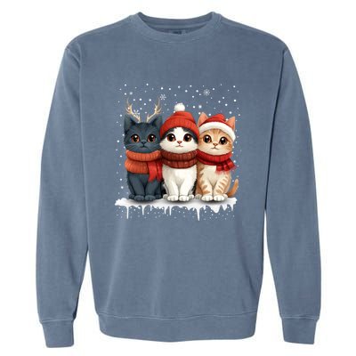 Cat Christmas Light Reindeer Santa Xmas Cat Lover Gift Garment-Dyed Sweatshirt