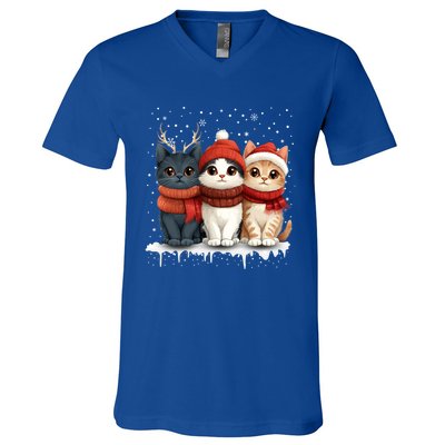 Cat Christmas Light Reindeer Santa Xmas Cat Lover Gift V-Neck T-Shirt