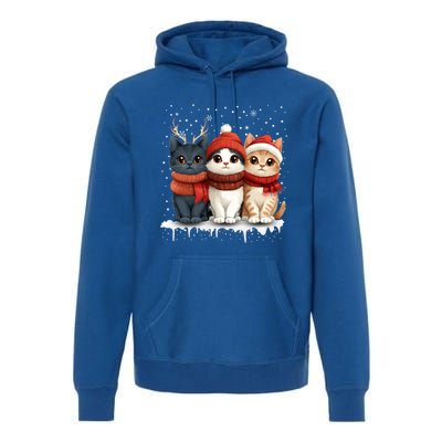 Cat Christmas Light Reindeer Santa Xmas Cat Lover Gift Premium Hoodie