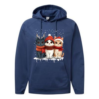 Cat Christmas Light Reindeer Santa Xmas Cat Lover Gift Performance Fleece Hoodie