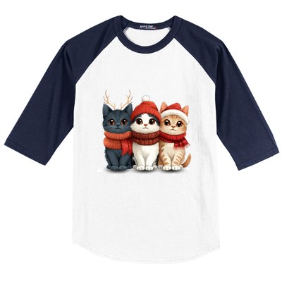 Cat Christmas Light Reindeer Santa Xmas Cat Lover Gift Baseball Sleeve Shirt