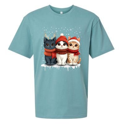 Cat Christmas Light Reindeer Santa Xmas Cat Lover Gift Sueded Cloud Jersey T-Shirt