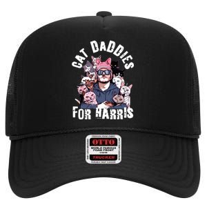 Childless Cat Lady Kamala Cat Dad High Crown Mesh Back Trucker Hat