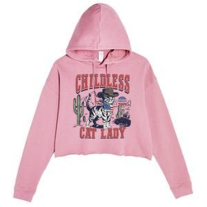 Childless Cat Lady Voting Kamala Harris 2024 Crop Fleece Hoodie