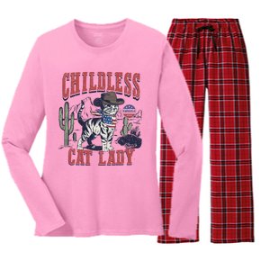 Childless Cat Lady Voting Kamala Harris 2024 Women's Long Sleeve Flannel Pajama Set 