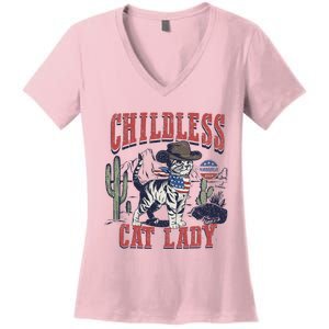 Childless Cat Lady Voting Kamala Harris 2024 Women's V-Neck T-Shirt