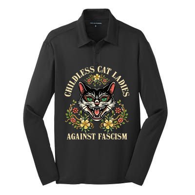 Childless Cat Ladies Against Fascism Silk Touch Performance Long Sleeve Polo