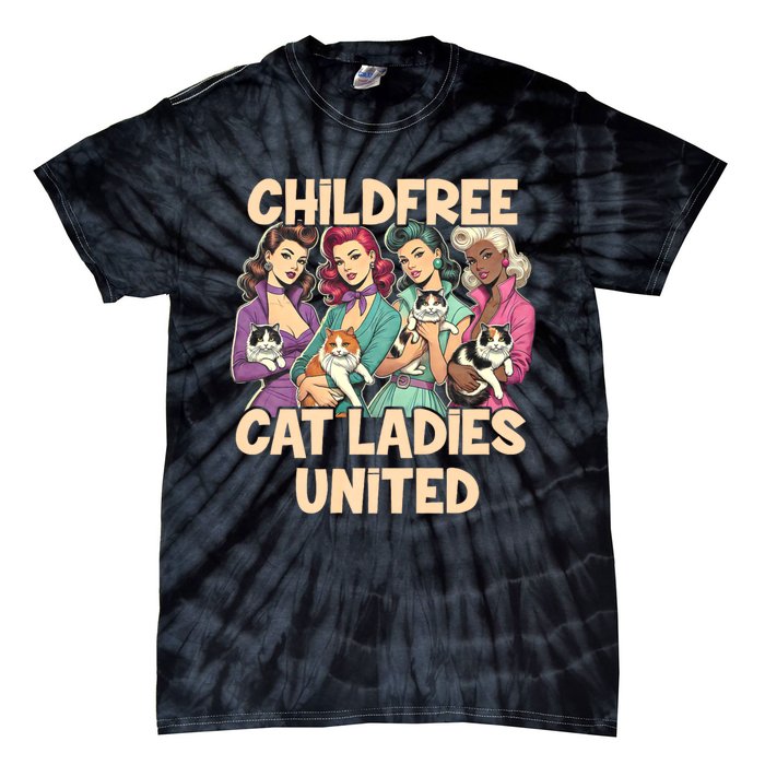 Childfree Cat Lady For Cat Mom Women Cat Ladies Tie-Dye T-Shirt