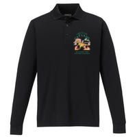 Childless Cat Lady Against The Patriarchy Cat Riding Dino Gift Performance Long Sleeve Polo