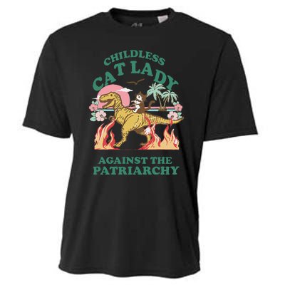 Childless Cat Lady Against The Patriarchy Cat Riding Dino Gift Cooling Performance Crew T-Shirt