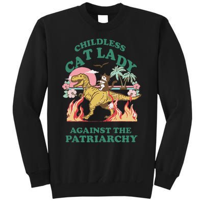 Childless Cat Lady Against The Patriarchy Cat Riding Dino Gift Sweatshirt