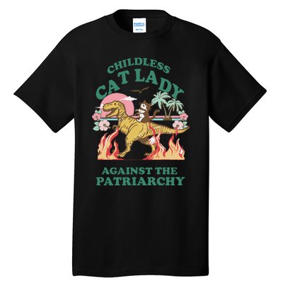 Childless Cat Lady Against The Patriarchy Cat Riding Dino Gift Tall T-Shirt