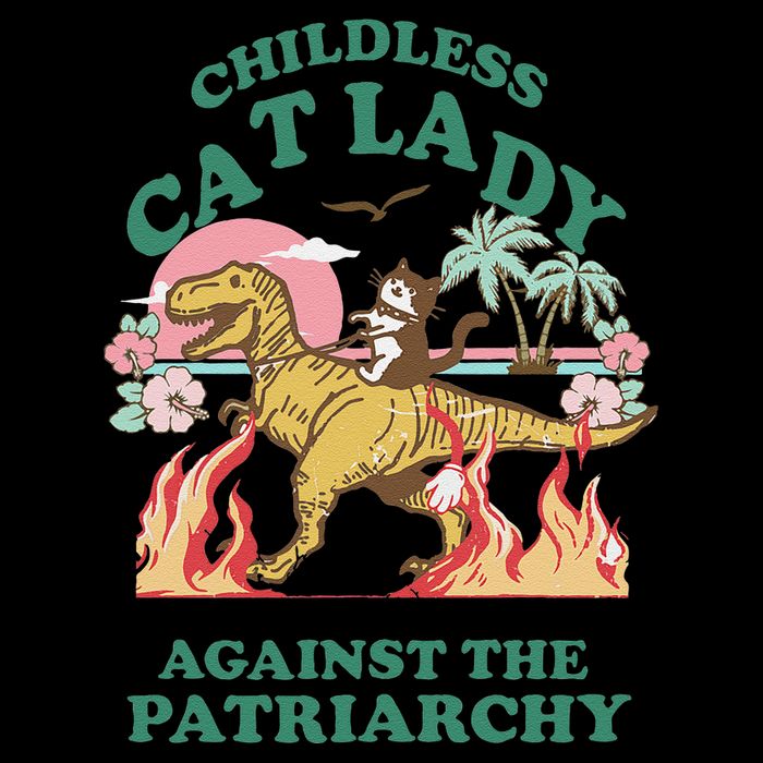 Childless Cat Lady Against The Patriarchy Cat Riding Dino Gift 7-Panel Snapback Hat