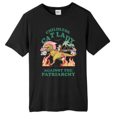 Childless Cat Lady Against The Patriarchy Cat Riding Dino Gift Tall Fusion ChromaSoft Performance T-Shirt