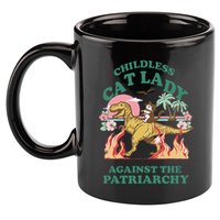 Childless Cat Lady Against The Patriarchy Cat Riding Dino Gift 11oz C Handle Ceramic Mug