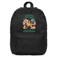 Childless Cat Lady Against The Patriarchy Cat Riding Dino Gift 16 in Basic Backpack
