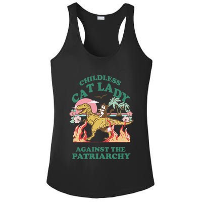 Childless Cat Lady Against The Patriarchy Cat Riding Dino Gift Ladies PosiCharge Competitor Racerback Tank