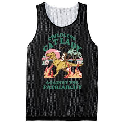 Childless Cat Lady Against The Patriarchy Cat Riding Dino Gift Mesh Reversible Basketball Jersey Tank