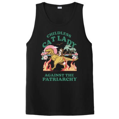 Childless Cat Lady Against The Patriarchy Cat Riding Dino Gift PosiCharge Competitor Tank