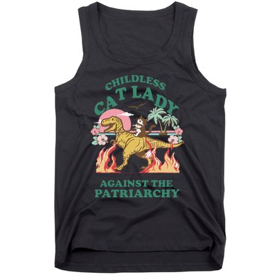 Childless Cat Lady Against The Patriarchy Cat Riding Dino Gift Tank Top