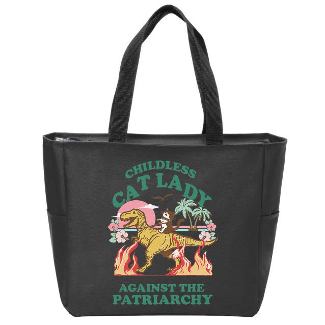 Childless Cat Lady Against The Patriarchy Cat Riding Dino Gift Zip Tote Bag