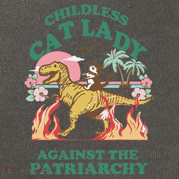 Childless Cat Lady Against The Patriarchy Cat Riding Dino Gift Cotton Canvas Backpack